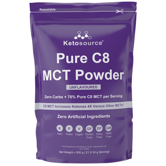 Packung mit 10 x Ketosource Pure C8 MCT-Pulver (500 g ohne Geschmack)